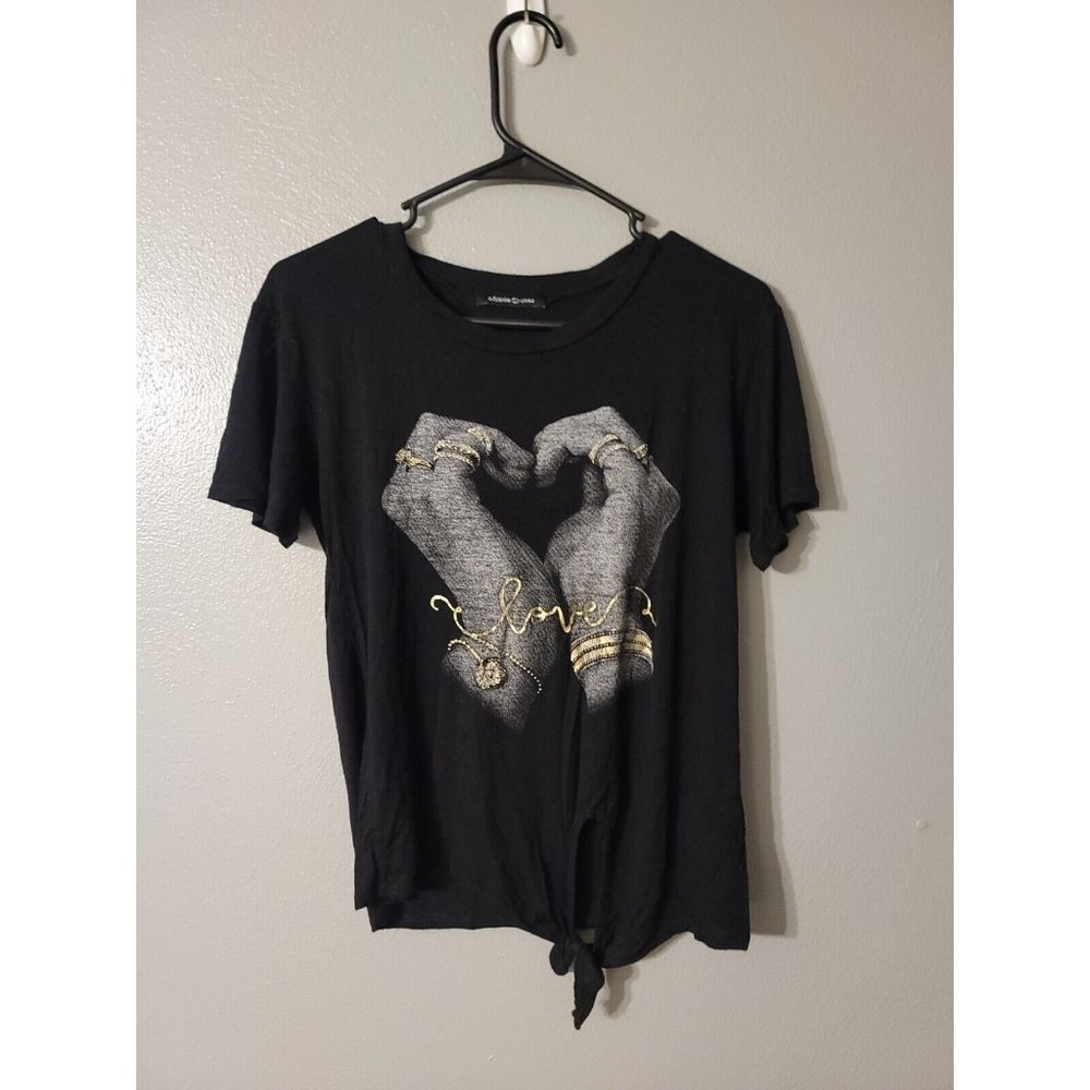 Hippie Chic Black Tie Front Graphic T Shirt LOVE Size S